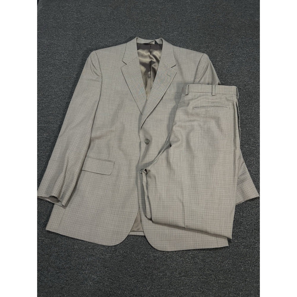 Jos A Bank Suit Men's 44L Pants 39x30 Brown Micro Houndstooth Wool Business